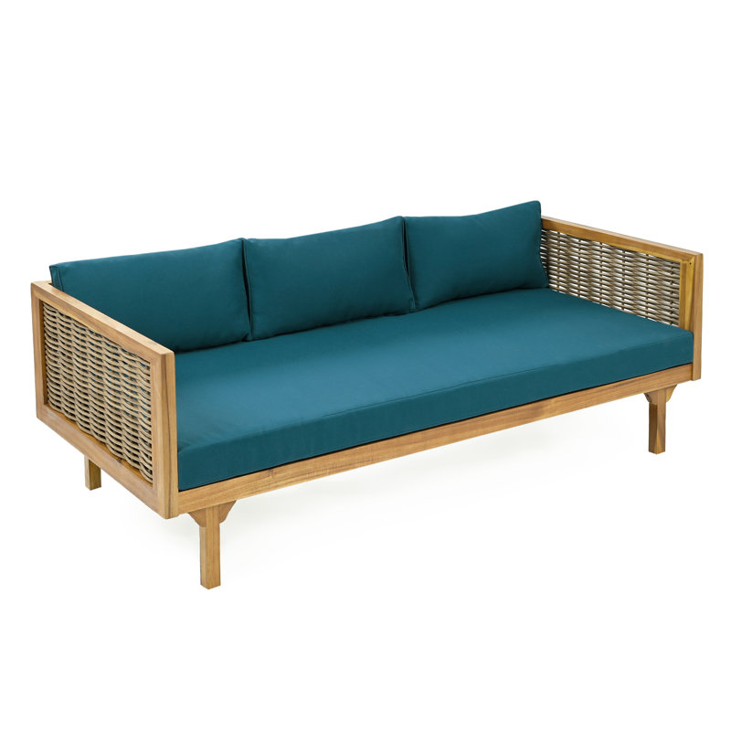 3 SEATER DAYBED WITH RATTAN ARMS, Teal