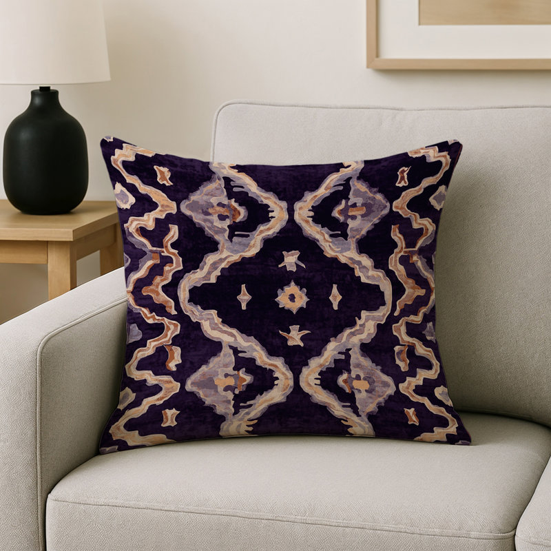 Coussin décoratif intérieur / extérieur gris Modern Modern, Mauve / brun géométrique, Carré 16 po