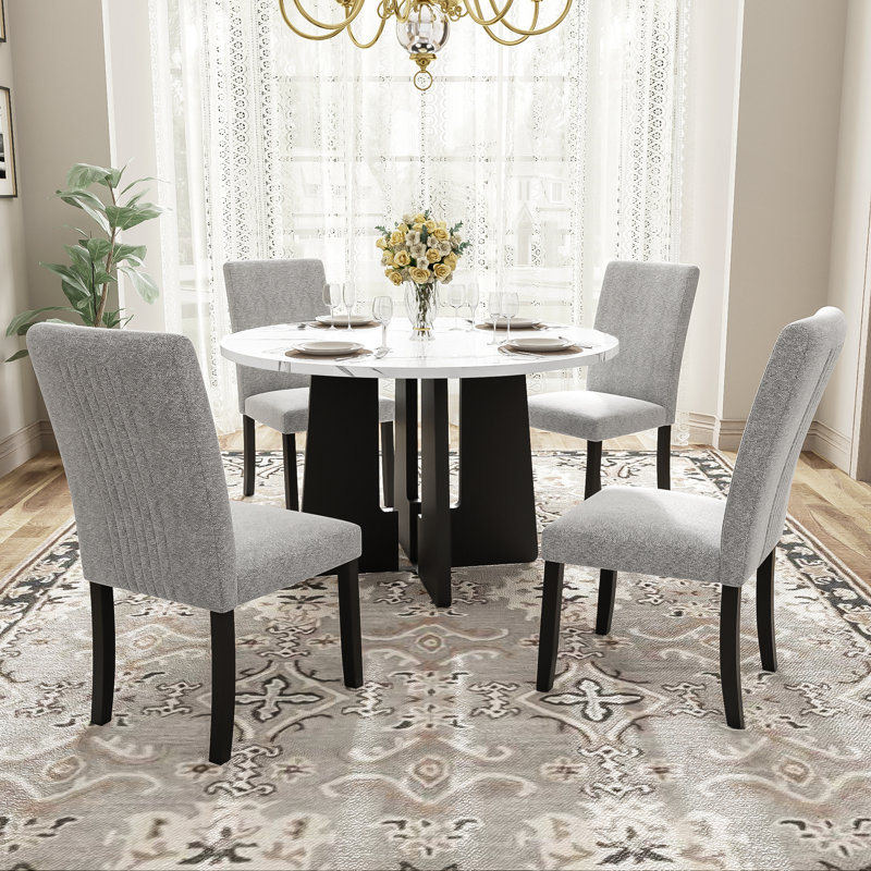 5-Piece Round Dining Table set, Gray, White
