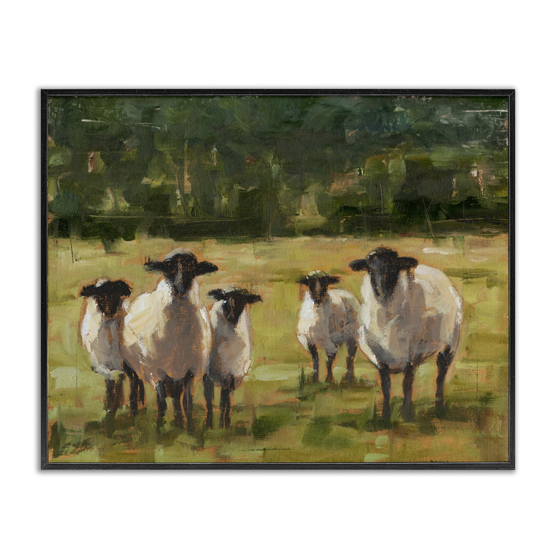 «Flock of Sheep Family Peinture», impression, Giclée encadrée noir minuit, H 24 po x l 30 po