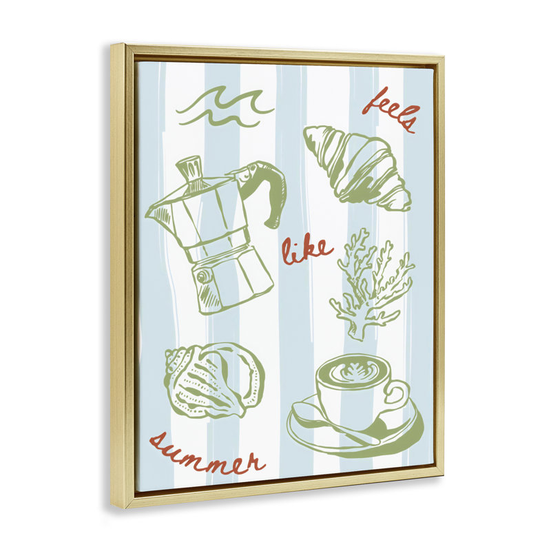 Cadre flottant Feels Like Summer sur rayures, design par The Prints Vibe, 31 x 25, Metallic Gold Floater Framed