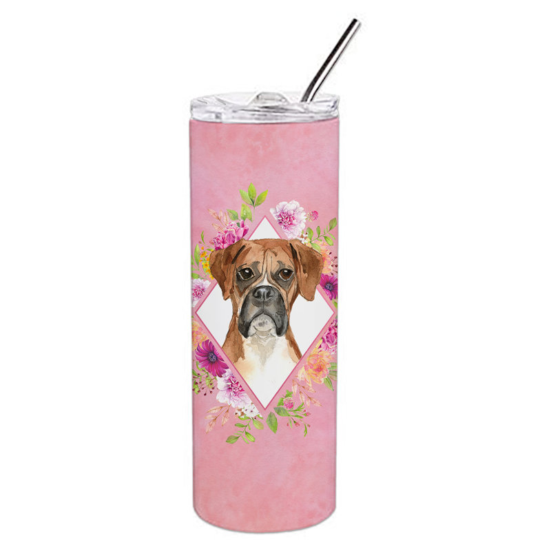 E23BF9F8391D466E9CA4F8DFEBD9A7DB de verre 20 oz à double paroi en acier inoxydable chiot, Boxer, Rose