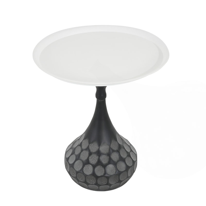 Accent Metal Coffee Table, Pedestal Table For Living Room, Hand-Hammered Texture, White+Black