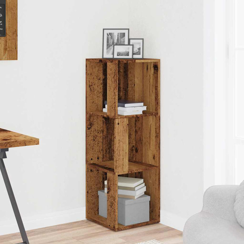 33cm W Corner Bookcase, 3 Shelves (100cmH x 33cmW x 33cmD), Old Wood
