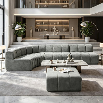 116.5" Wide Semi-Curved Modular Chenille Sectional Sofa，No Assembly Required