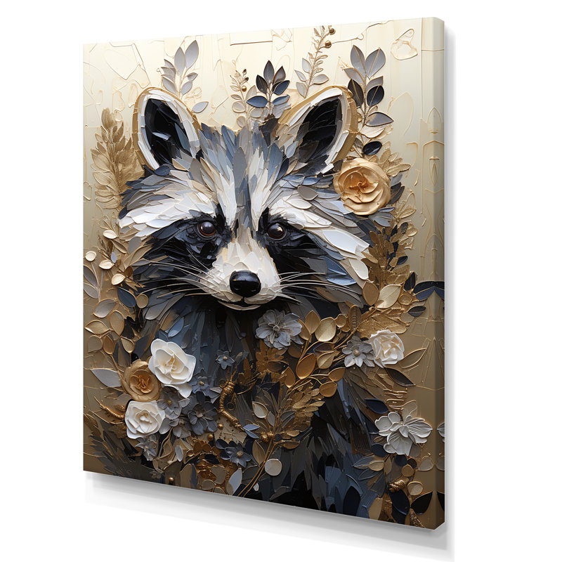 «Mischief Blooming Raccoon Portrait», reproduction sur toile, Toile tendue, H 32 po x l 16 po x P 1 po