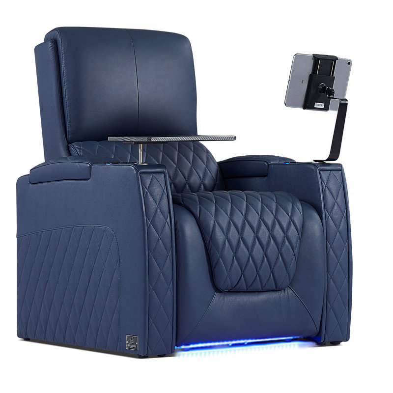 Haiylee Top Grain Leather Zero Gravity Theater Sofa, Blue Genuine Leather