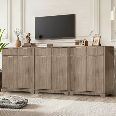 Set Of 3 Storage Sideboards, Multi-Use Cabinets With Drawers & Adjustable Shelves, Buffet Or Entryway Cabinet Set