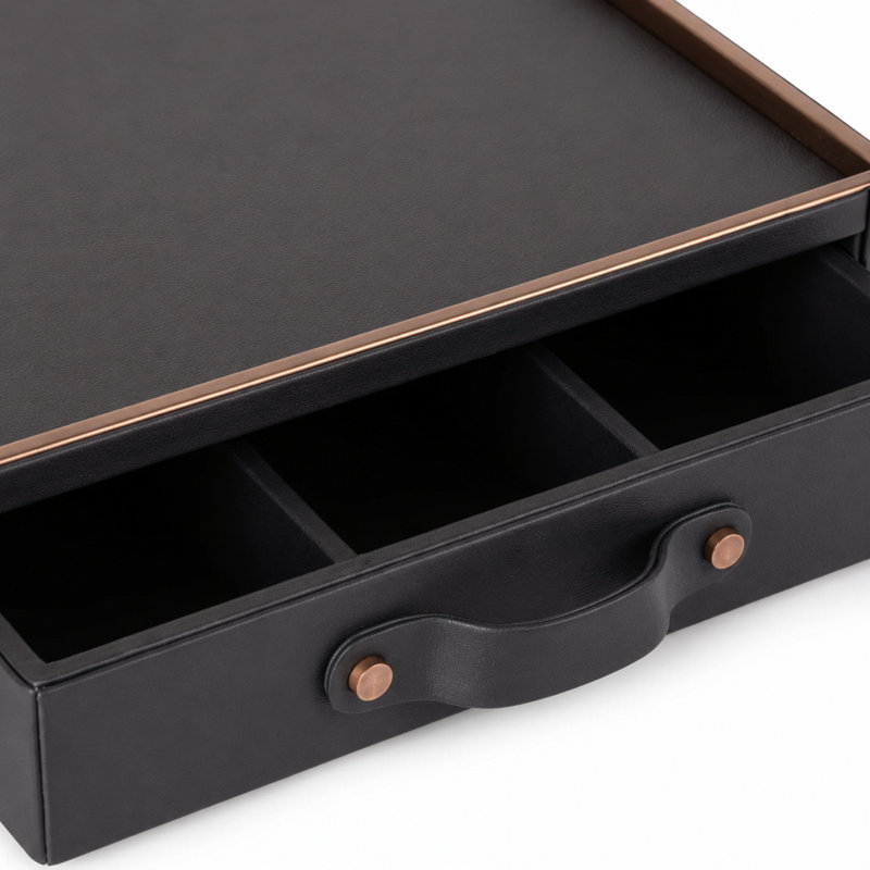 Noir Leather Tea & Coffee Box, Noir/Gold
