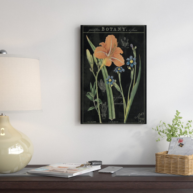 « rétro flore ii on black », impression sur toile tendue, H 18 po x l 12 po x P 1,5 po, Toile tendue, Pas de tapis
