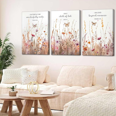 3 pièces Christian chambre de bébé toile murale verset de la Bible fleurs sauvages peinture florale photos impression murale affiche pour salon chambre filles chambre décorations pour la maison