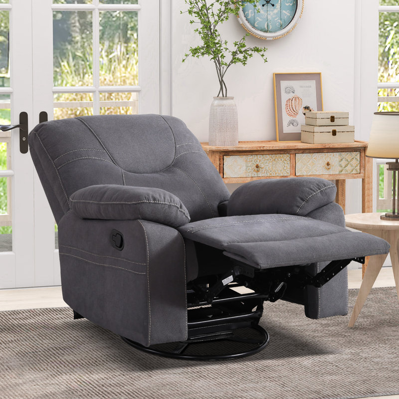 38.2" Wide Modern Comfortable Chenille Swivel and Rocker Manual Recliner with Removable Armrests(Set Of 2), Smoke Gray