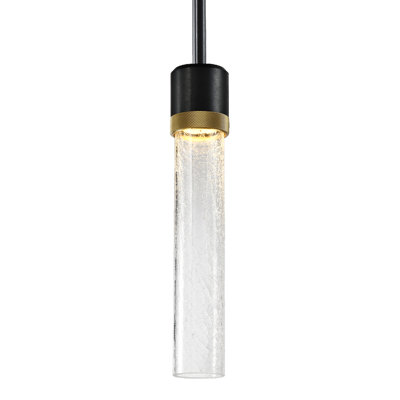 Luminaire suspendu cylindrique 3 "à DEL 3CCT, verre craquelé 18"