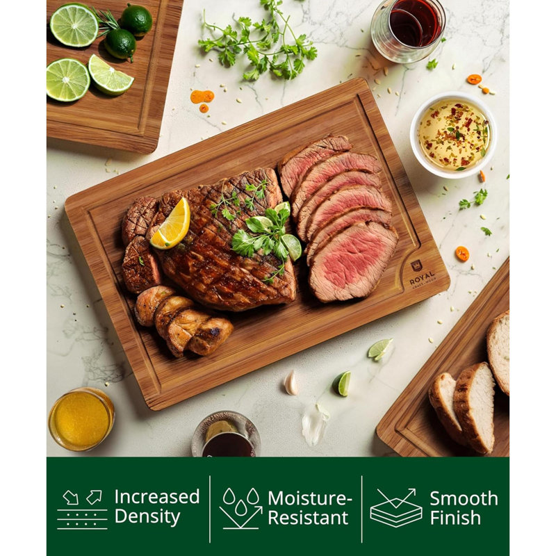 Planches à découper en bois pour la préparation des repas de cuisine et service en bois de bambou, ensemble de planches à découper en bois avec poignées profondes