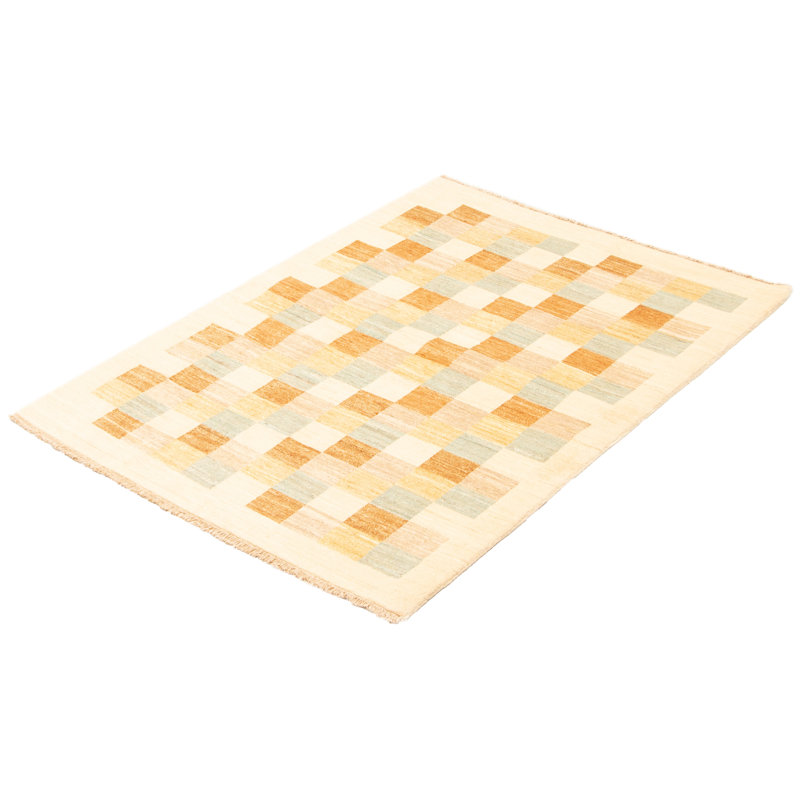 Tapis unique en laine noué à la main nouvel âge 4 pi x 5 pi 9 po en ivoire / brun / kaki Ballico