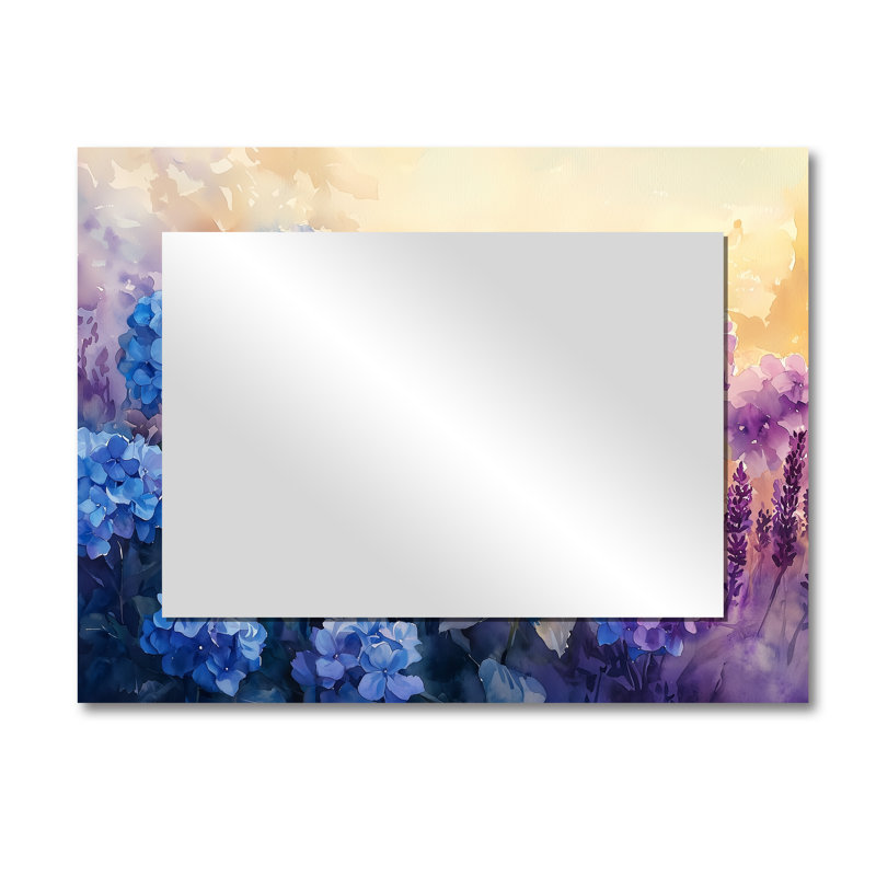 Hydrangeas In The Lavender Field I - Floral Mirror Wall Decor - Printed On Metal, 30" x 40"