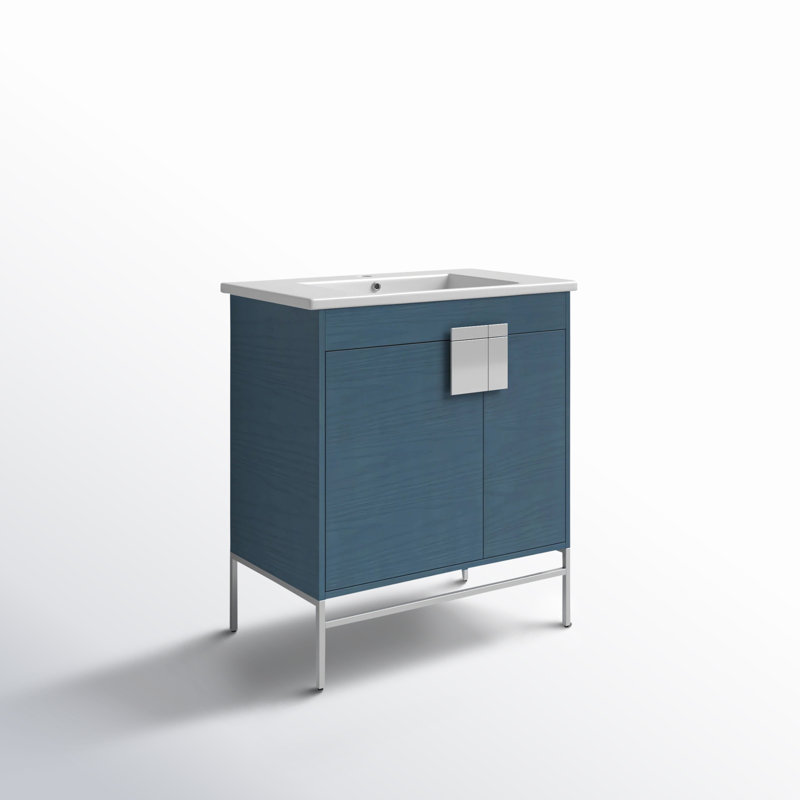 Ensemble de meuble-lavabo simple 30 po Maisie, Chrome poli, Bleu français