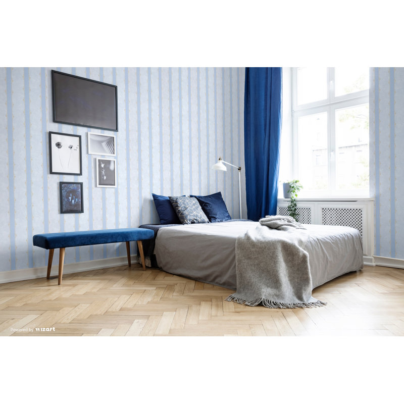 Dolphin Stripe 10m x 53cm Wallpaper Roll, Light Blue