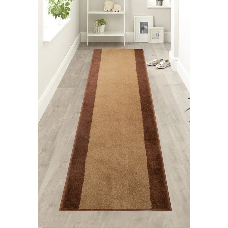 Custom Size Non Slip Antibacterial Soft Touch Pile Bordered Design Beige Color Runner Rug, Runner 2'2" x 15'