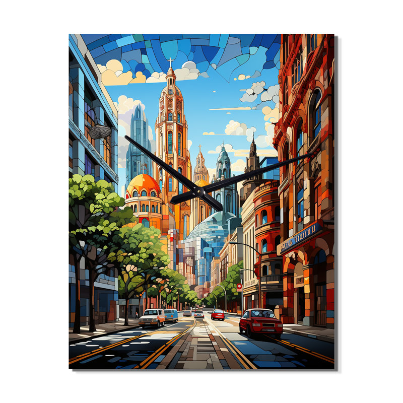 Horloge murale City City Popart II - Cityscapes, H 32 po x l 16 po x P 1 po