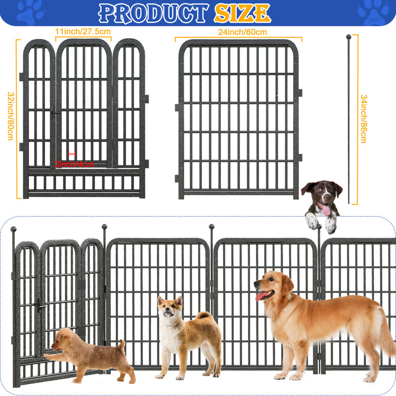 Adjustable 32" Black Metal 16-Panel Dog Playpen