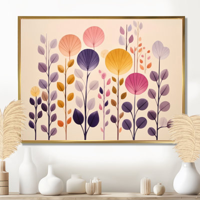 Paysage floral rétro jaune mauve - botanique, art mural