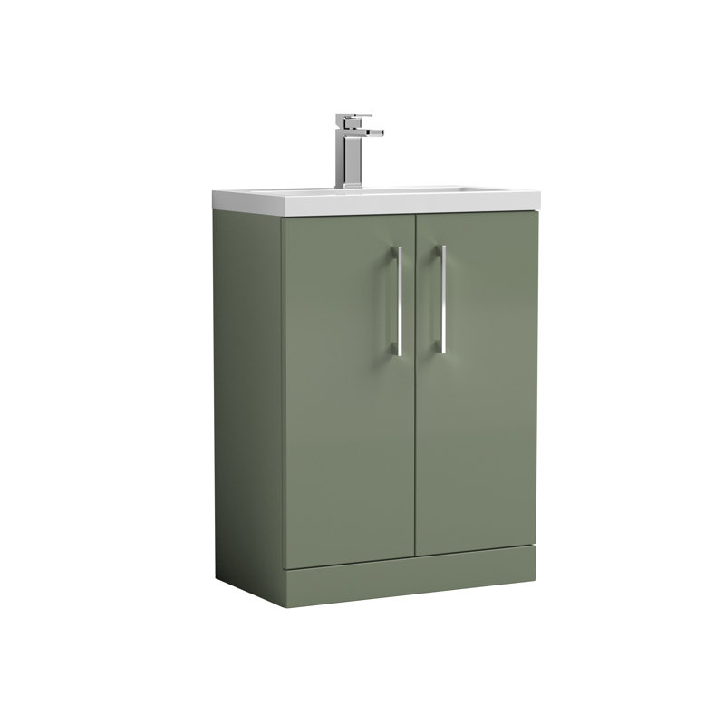 Arno Compact 605mm Single Bathroom Vanity with Integrated Vitreous China Basin, Satin Green