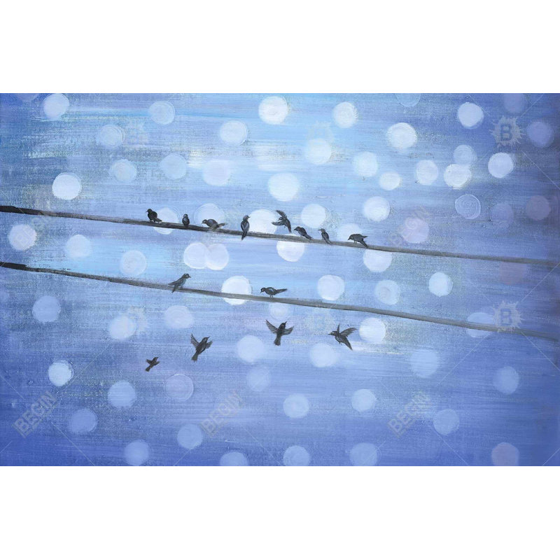 «Oiseaux sur un ciel bleu scintillant», H 24 po x l 36 po