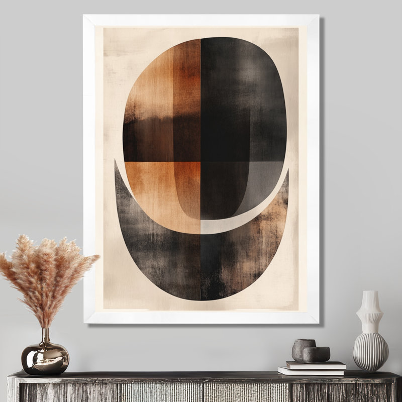 Courbes minimalistes orange, noir et brun - Formes abstraites - Tableau encadré, H 32 po x l 24 po, Cadre photo blanc