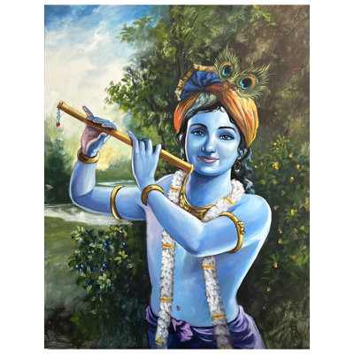 Bal Krishna avec flûte | Acrylique sur toile | Par Maadhvan Goyal