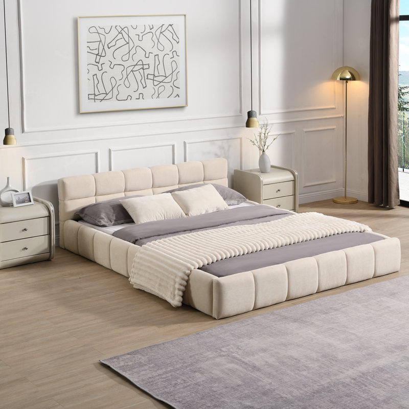 Lit tapissier en chenille Justice, Grand, Beige