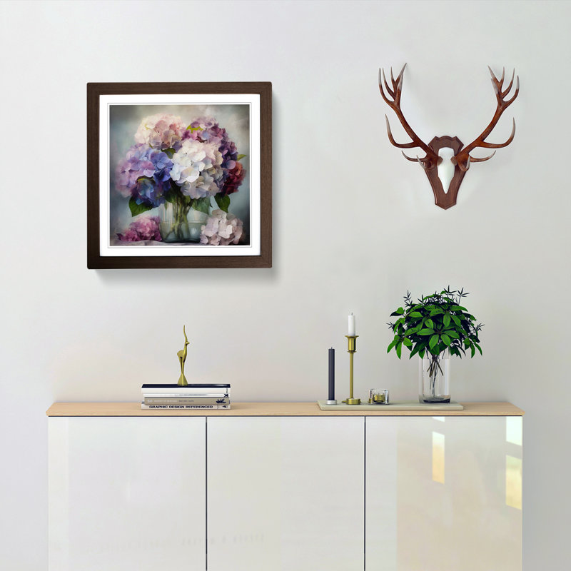 Hydrangea Floral Art No.3 - Single Picture Frame Print on Wood, Walnut