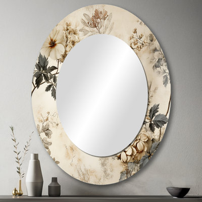 Rétro charme de maison de campagne rétro beige floral - miroir ovale beige