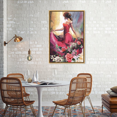 Dancing with You, Flower Dancer Dress Traditional Pink/Green/Beige/Brown Canvas Wall Art Painting for Bedroom -  Oliver Gal Prints, 43150_24x36_CANV_PSGLD