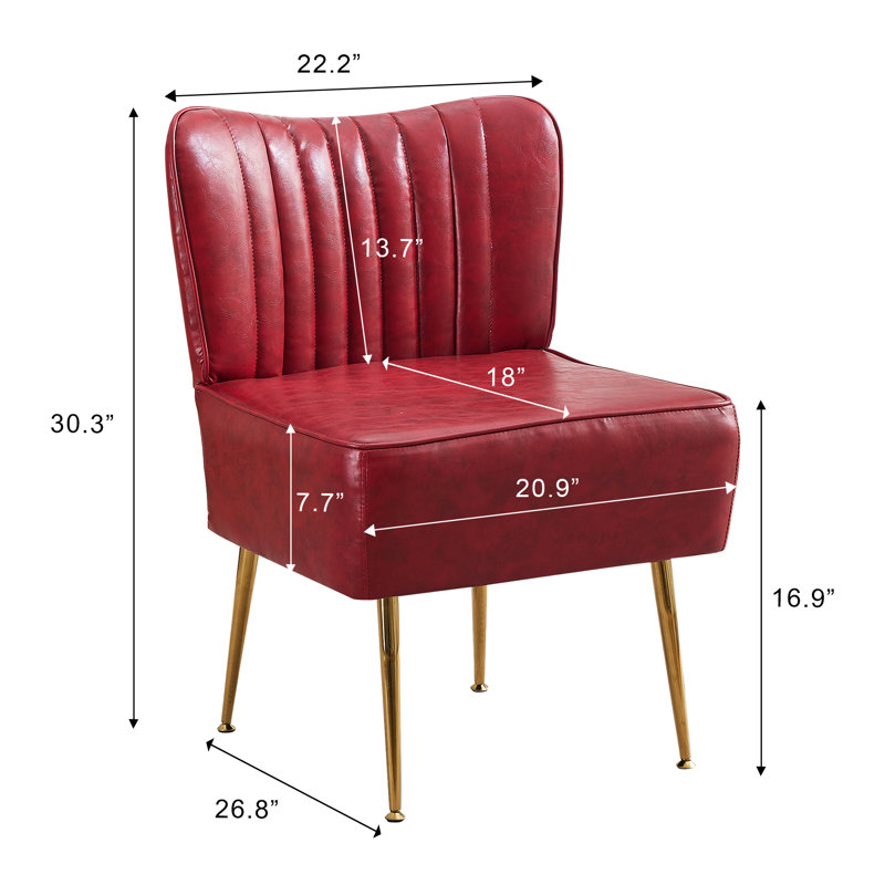 Chaise d'appoint rembourrée en similicuir pour salon, chambre à coucher, Simili cuir rouge vin
