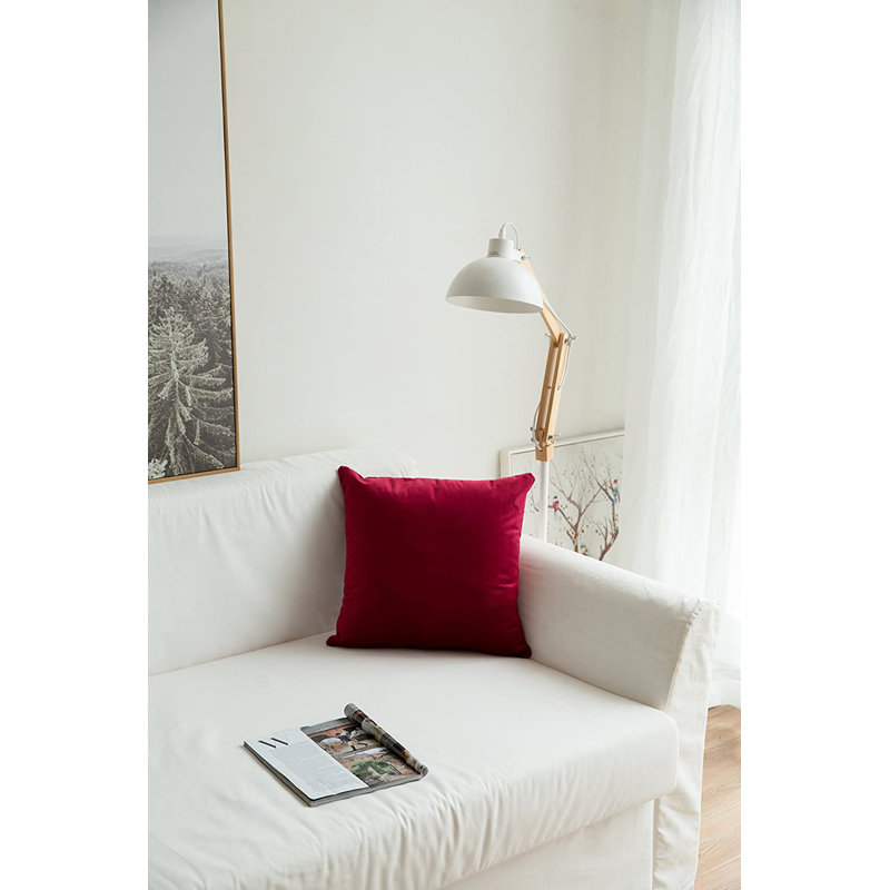 Housse de coussin en velours uni, Rouge, H 20 po x l 20 po