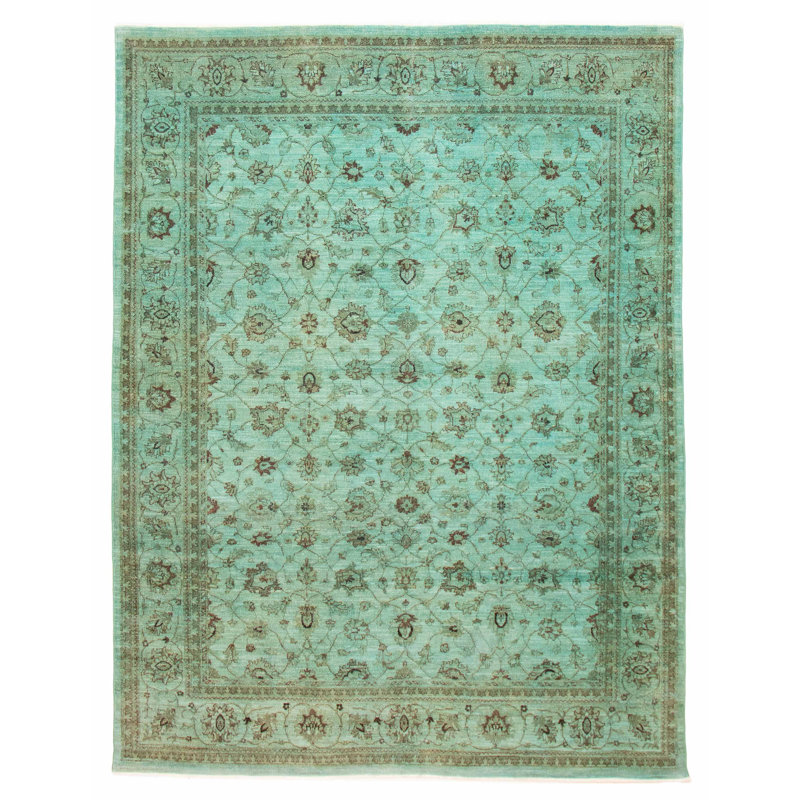Tapis cyan noué à la main unique 8 pi 8 po x 11 pi 7 po