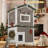 Insulated Outdoor Cat House, Weatherproof 2-Story Feral Shelter with Escape Doors, Grey