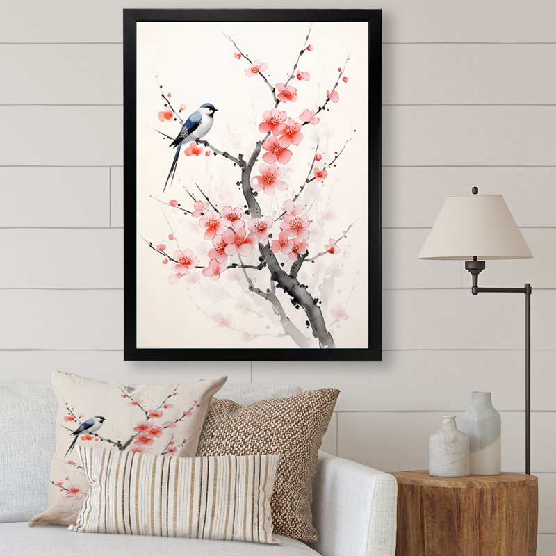 «Asian Art Sumi Bird Serenity IX», reproduction sur toile, H 20 po x l 12 po x P 1 po, Cadre photo noir