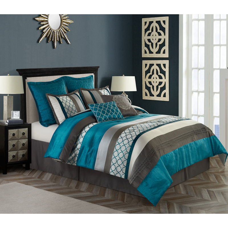 Queen Red and Taupe Microfiber 8-Piece Comforter Set