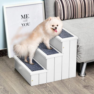 White 3 Step Non Slip Pet Stairs Ramp For Cats, Small Dogs - Wooden