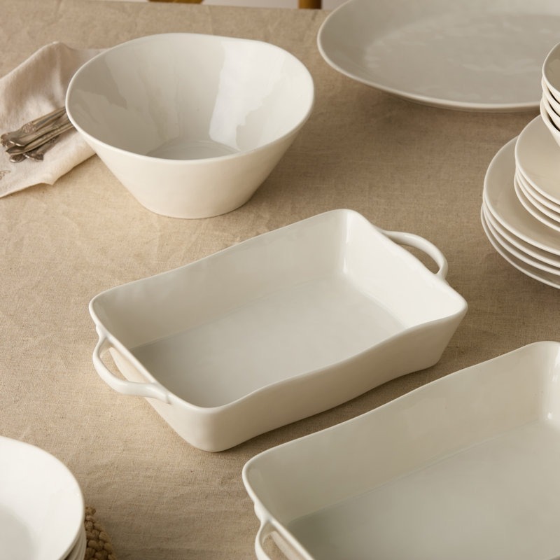 Lin rectangulaire en grès crème 14 po x 8,75 po x 2,75 po Baker