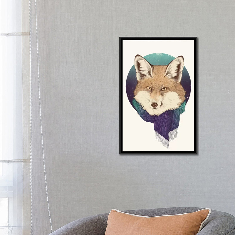 «Fox» par Laura Graves, impression sur toile, H 26 po x l 18 po x P 1,5 po, Toile encadrée noire, Pas de tapis