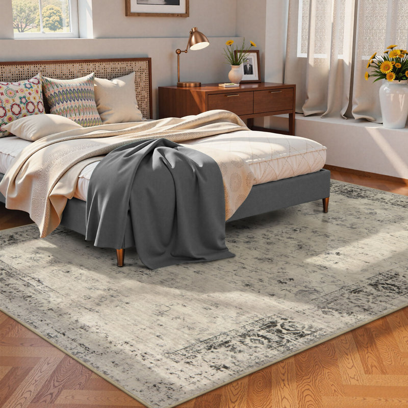 Clotilde Vintage Machine Washable Area Rugs Perfect for Living Room, Dining Room, Bedroom, Rectangle 6' x 9'