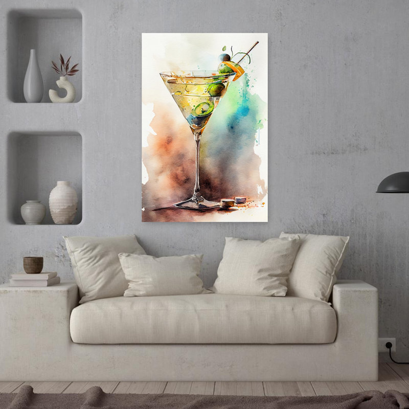 Vibrant Martini, peinture d'art mural contemporain, H 36 po x l 24 po