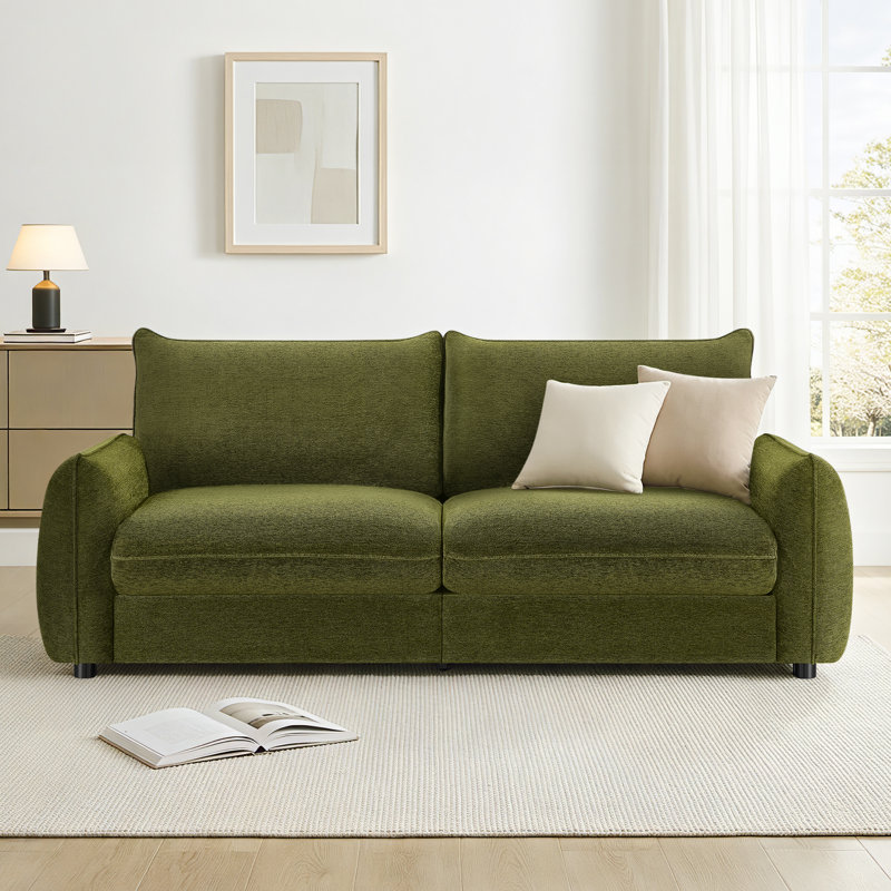 Greek 90.5"W  3-Seater Modern Upholstery Sofa, Moss Green
