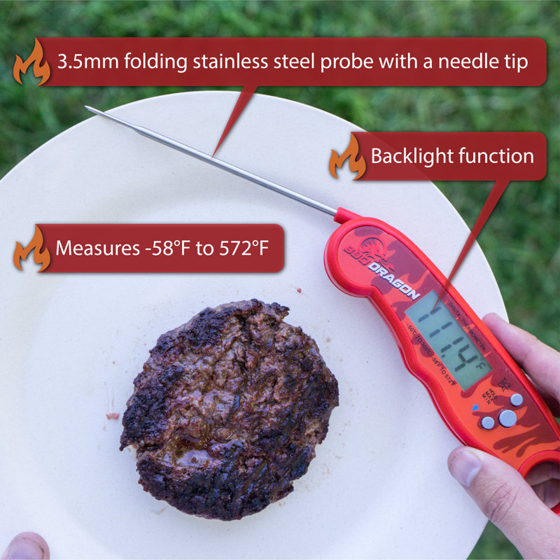BBQ Dragon Red Instant-Read Waterproof Digital Meat Thermometer