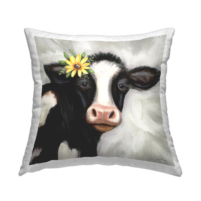 Coussin décoratif "Cow with Daisy" par Elizabeth Tyndall