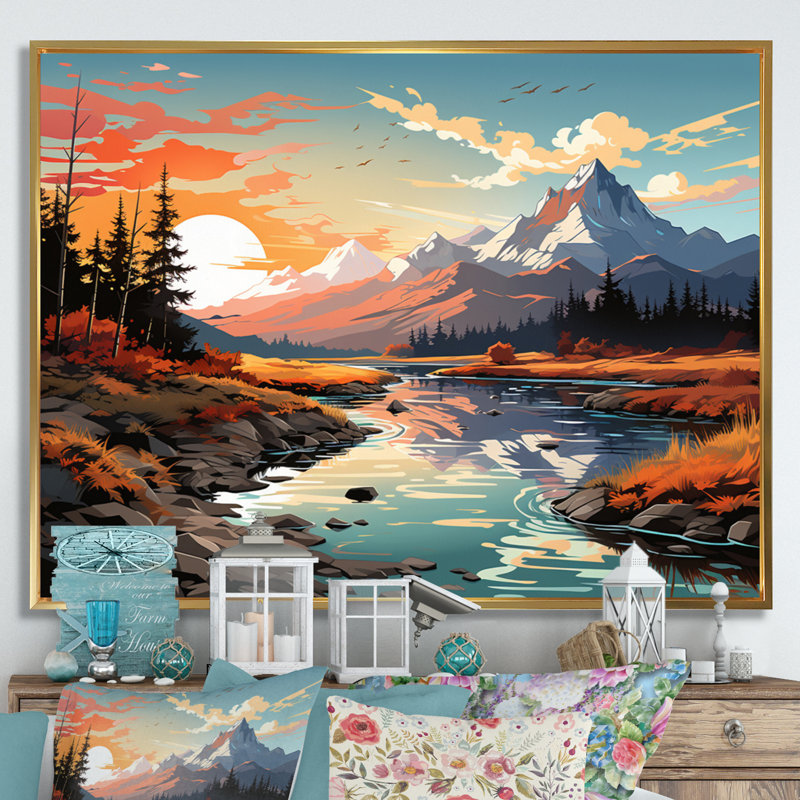 Bouse Landscape Vangogh Mountain Serenity I Framed On Canvas Print, H 16 po x l 32 po x P 1 po, Cadre flottant doré