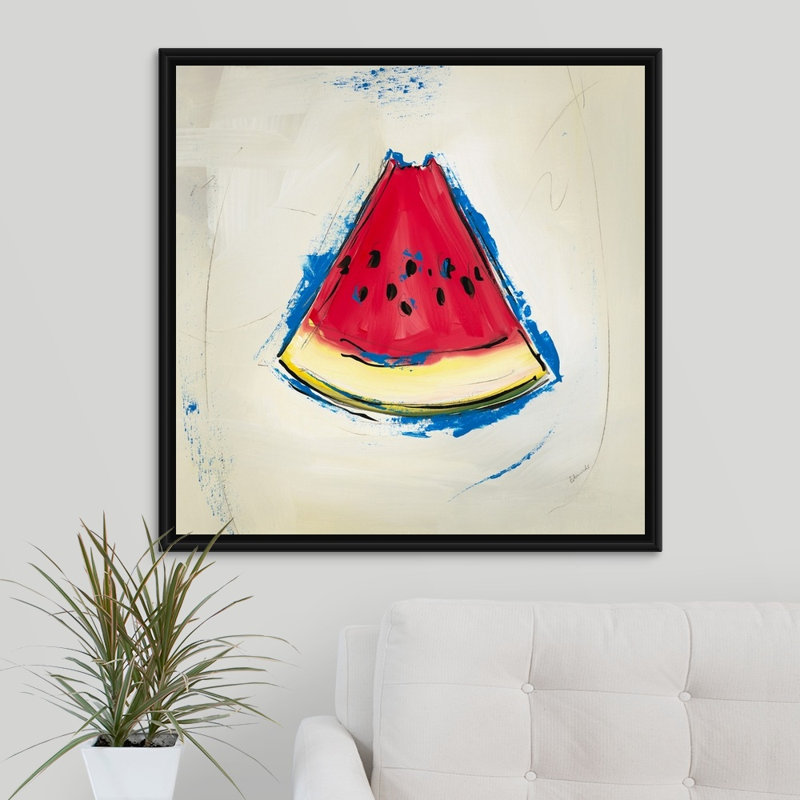 « picnic party v », peinture sur toile, H 31,7 po x l 31,7 po x p 1,75 po, Cadre flottant noir